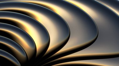 Koyu altın arkaplan çizgileri 3 boyutlu dalgalı desen, parlak soyut çizgili altın desenli duvar kağıdı, çizim çizimi.