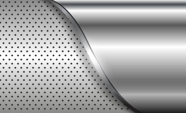 Metal arka plan parlak gümüş krom metalik yarım ton nokta desenli, gümüş cilalı çelik desenli duvar kağıdı 3d vektör çizimi.