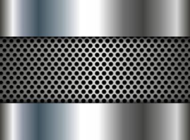 Gümüş gri metal arka plan, parlak metalik dizayn ilginç noktalar deseni, vektör illüstrasyonu.