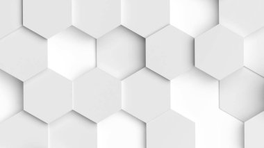 Beyaz altıgen geometrik arkaplan, en az bal peteği desenli duvar kağıdı, 3D resimleme