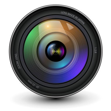 Kamera fotoğraf merceği, 3d simge gerçekçi vektör illüstrasyonu.