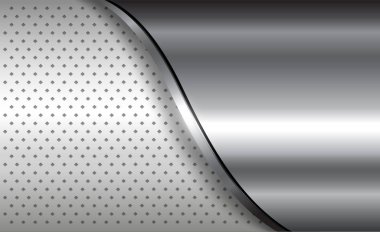 Metal arka plan parlak gümüş krom metalik yarım ton nokta desenli, gümüş cilalı çelik desenli duvar kağıdı 3d vektör çizimi.