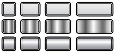 Düğmeler gümüş gri, kare ve dikdörtgen şekiller koleksiyonu, parlak metalik düğmeli web sitesi için ilginç navigasyon paneli, düzenlenebilir vektör çizimi