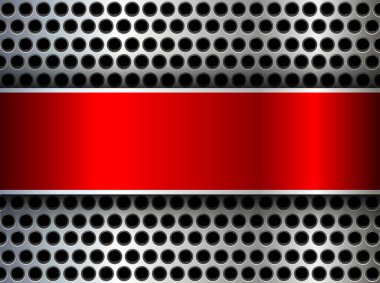 Metal background shiny silver red chrome metallic with halftone dots pattern, silver polished steel texture wallpaper 3d vector illustration. clipart