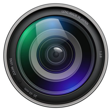 Kamera fotoğraf merceği, 3d simge gerçekçi vektör illüstrasyonu.