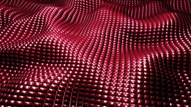 Kırmızı dalgalı mozaik arkaplan, kare şekilli 3 boyutlu dalgalar, soyut modern duvar kağıdı, 3 boyutlu resimleme.