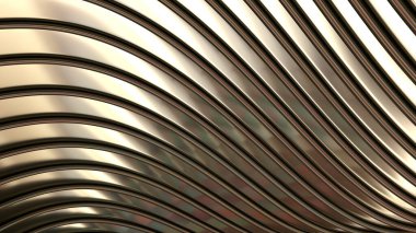 Altın çizgili şablon arkaplan, dalgalı çizgiler tasarımı, iş sunumu için soyut minimal metalik arkaplan, 3d resimleme.