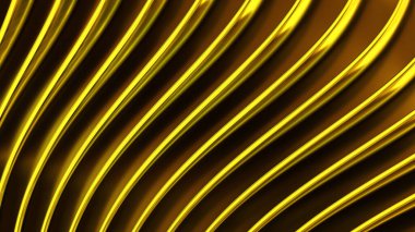 Altın çizgili şablon arkaplan, dalgalı çizgiler tasarımı, iş sunumu için soyut minimal metalik arkaplan, 3d resimleme.
