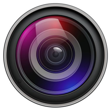 Kamera fotoğraf merceği, 3d simge gerçekçi vektör illüstrasyonu.