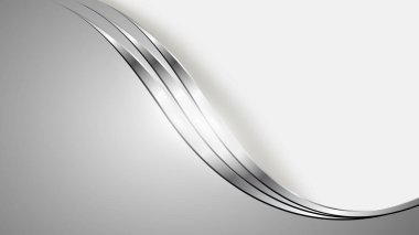 Parlak metal dalgaları ve 3 boyutlu vektör illüstrasyonuyla gümüş gri soyut iş geçmişi.