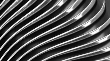 Gümüş çizgili arkaplan, dalgalı çizgiler tasarımı, iş sunumu için soyut minimal metalik arkaplan, 3D resimleme.