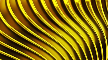 Altın çizgili şablon arkaplan, dalgalı çizgiler tasarımı, iş sunumu için soyut minimal metalik arkaplan, 3d resimleme.