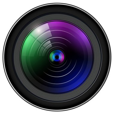 Kamera fotoğraf merceği, 3d simge gerçekçi vektör illüstrasyonu.