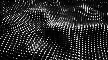 Karanlık dalgalı mozaik arka plan, kare şekillerden gelen 3 boyutlu dalgalar, soyut modern duvar kağıdı, 3 boyutlu resimleme.