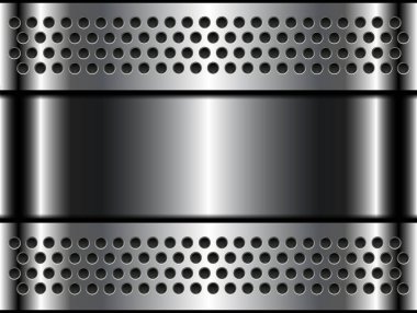 Metal arka plan parlak gümüş krom metalik yarım ton nokta desenli, gümüş cilalı çelik desenli duvar kağıdı 3d vektör çizimi.