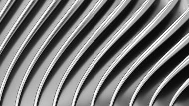 Gümüş çizgili arkaplan, dalgalı çizgiler tasarımı, iş sunumu için soyut minimal metalik arkaplan, 3D resimleme.