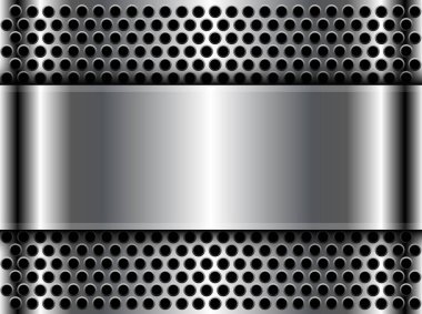 Metal arka plan parlak gümüş krom metalik yarım ton nokta desenli, gümüş cilalı çelik desenli duvar kağıdı 3d vektör çizimi.