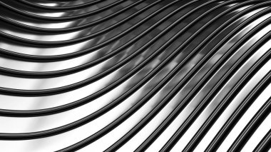 Altın çizgili şablon arkaplan, dalgalı çizgiler tasarımı, iş sunumu için soyut minimal metalik arkaplan, 3d resimleme.