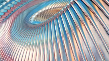 Soyut yanardöner çizgili arka plan, dalgalı çizgiler, ilginç sarmal mimari duvar kağıdı, 3D çizim.