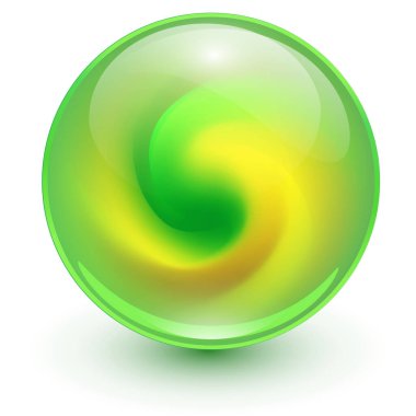 İçinde soyut yeşil spiral şekilli cam top, ilginç mermer desenli parlak küre, 3 boyutlu vektör çizimi
