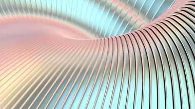 Soyut yanardöner çizgili arka plan, dalgalı çizgiler, ilginç sarmal mimari duvar kağıdı, 3D çizim.