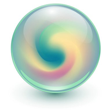 İçinde soyut yeşil spiral şekilli cam top, ilginç mermer desenli parlak küre, 3 boyutlu vektör çizimi