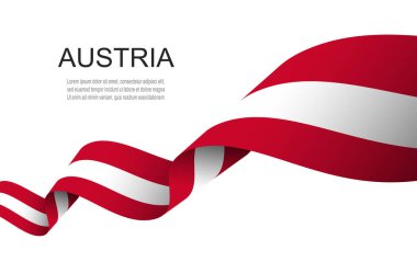 Avusturya bayrağı Dalgalanan kurdele, Avusturya Bağımsızlık Günü Vektör İllüstrasyonu.
