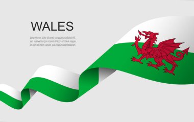 Galler bayrağı sallanan kurdele, Galler Bağımsızlık Günü Vektör İllüstrasyonu.