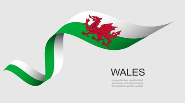 Galler bayrağı sallanan kurdele, Galler Bağımsızlık Günü Vektör İllüstrasyonu.