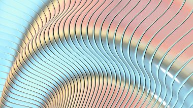 Soyut yanardöner çizgili arka plan, dalgalı çizgiler, ilginç sarmal mimari duvar kağıdı, 3D çizim.