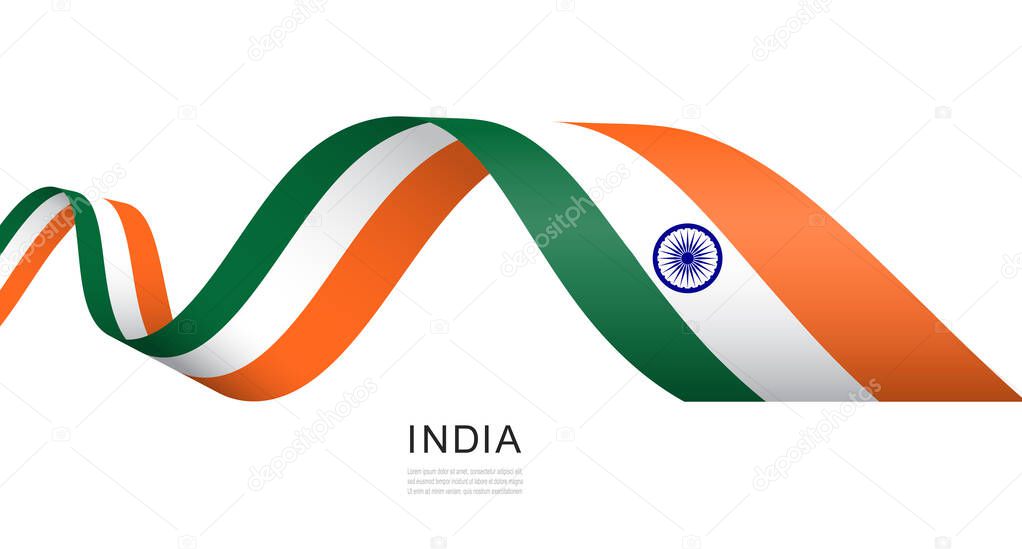 India flag on a waving ribbon, Indian Independence Day concept design, vector illustration.