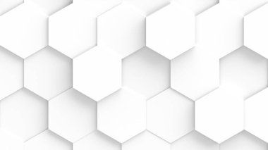 Beyaz altıgen geometrik arkaplan, en az bal peteği desenli duvar kağıdı, 3D resimleme.