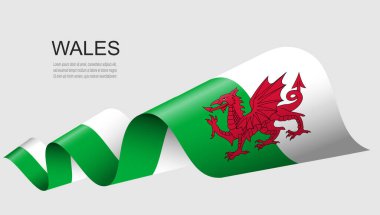 Galler bayrağı sallanan bir kurdele, Galler Bağımsızlık Günü konsept tasarımı, vektör illüstrasyonu.