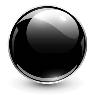 Siyah cam top, 3D parlak koyu küre, vektör illüstrasyon.