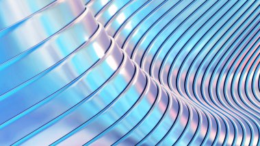 Soyut yanardöner çizgili arka plan, dalgalı mor çizgili desen, ilginç sarmal mimari asgari duvar kağıdı, 3D çizim.