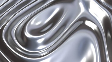 Krom metal arka plan, parlak ve parlak metal desen dokusu, ipeksi sıvı krom dalgalar, 3D çizim.