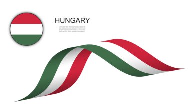 Macaristan bayraklı kurdele ve kriket düğmesi, Macaristan bayraklı vektör tasarımı illüstrasyonu.