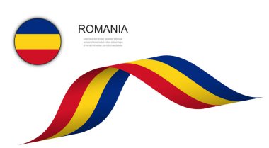 Romanya kurdele ve kriket düğmesine bayrak salladı, Romanya vektör tasarım illüstrasyonuna bayrak dikti.