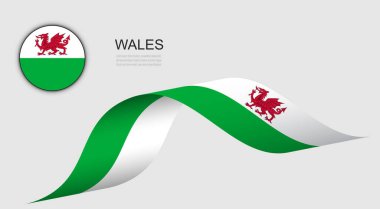 Sallanan kurdele ve kriket düğmesinde Galler bayrağı, Galler bayrakları vektör tasarımı illüstrasyonu.