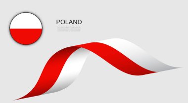 Polonya bayrağı, sallanan kurdele ve kriko düğmesine, Polonya bayrakları vektör tasarımı illüstrasyonuna.
