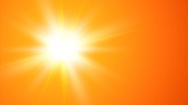 Sıcak hava konsepti olarak turuncu zemin üzerinde parlayan güneş, vektör sıcak güneşli yaz arkaplan illüstrasyonu.