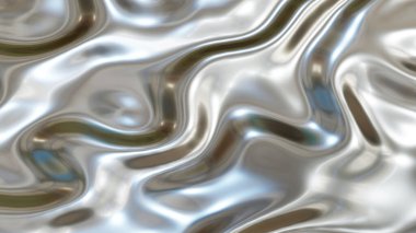 Gümüş krom metal arka plan, parlak ve parlak metal desen dokusu, ipeksi sıvı krom dalgalar, 3D çizim.