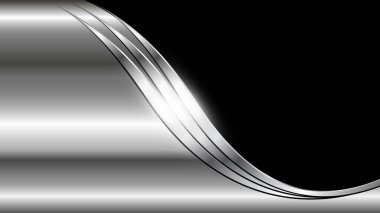 Parlak metalik dalgalı gümüş krom metal arka plan, 3 boyutlu vektör illüstrasyonu.