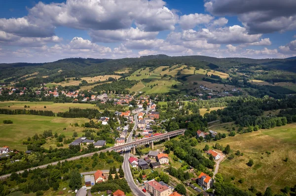 Panorama Gluszyca Stad Nedre Schlesien Suche Och Sowie Bergen — Stockfoto