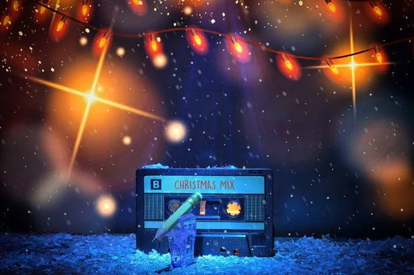 Кассета Retro Cette Рождественской Музыкой Сцене — стоковое фото