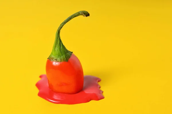 Abstrato Derretido Red Hot Chili Pimenta Atirar Fundo Amarelo — Fotografia de Stock