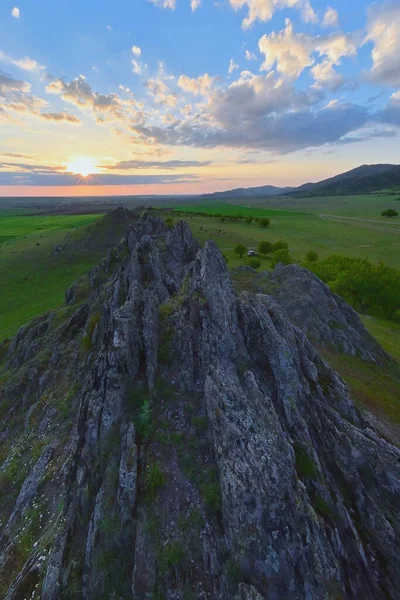 Jaro Horách Macin Rumunsko Při Západu Slunce — Stock fotografie