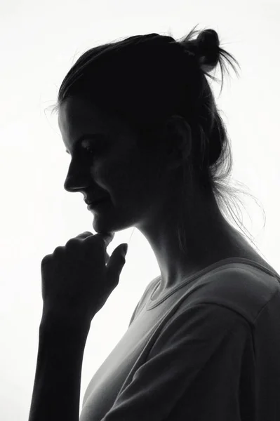 Closeup Profile Woman Silhouette Isolated Studio — Stock Photo, Image