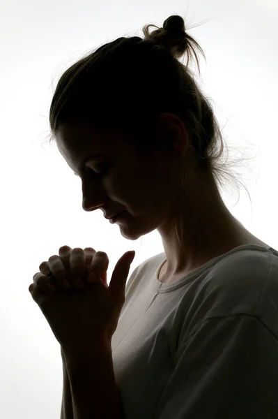 Closeup Profile Woman Praying Silhouette Isolated Studio — Stock Photo, Image