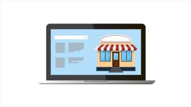 Çevrimiçi mağaza konsepti dijital pazarlama mağazası e-ticaret laptop ekran satın 4K